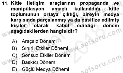 Medya ve İletişim Dersi 2017 - 2018 Yılı 3 Ders Sınav Soruları 11. Soru