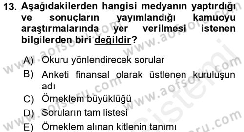 Medya ve İletişim Dersi 2017 - 2018 Yılı 3 Ders Sınav Soruları 13. Soru