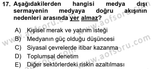 Medya ve İletişim Dersi 2017 - 2018 Yılı 3 Ders Sınav Soruları 17. Soru