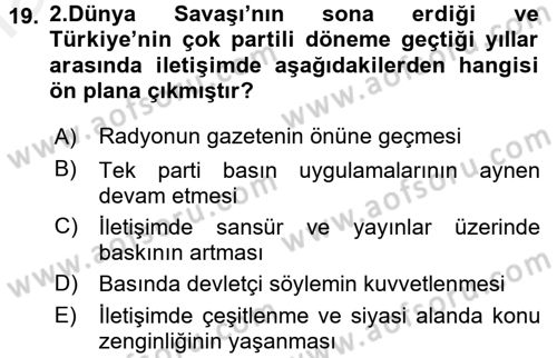 Medya ve İletişim Dersi 2017 - 2018 Yılı 3 Ders Sınav Soruları 19. Soru