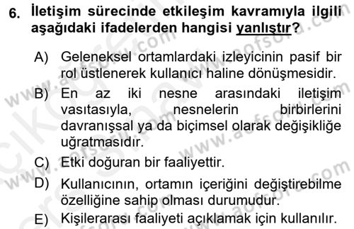 Medya ve İletişim Dersi 2017 - 2018 Yılı 3 Ders Sınav Soruları 6. Soru