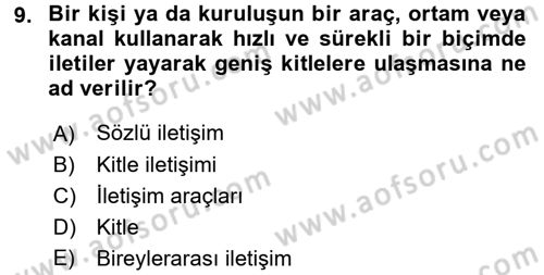 Medya ve İletişim Dersi 2017 - 2018 Yılı 3 Ders Sınav Soruları 9. Soru