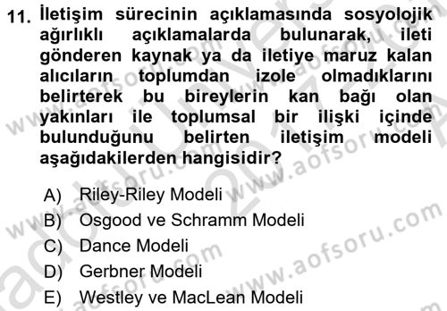Medya ve İletişim Dersi Ara Sınavı Deneme Sınav Soruları 11. Soru