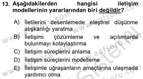 Medya ve İletişim Dersi 2017 - 2018 Yılı (Vize) Ara Sınav Soruları 13. Soru