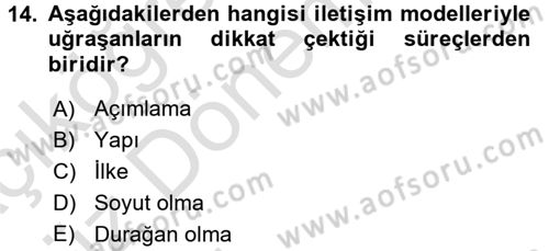Medya ve İletişim Dersi Ara Sınavı Deneme Sınav Soruları 14. Soru