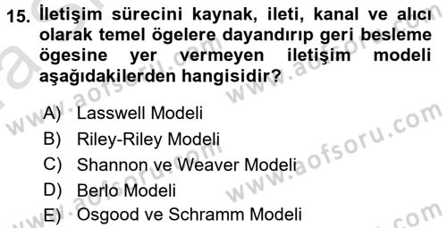Medya ve İletişim Dersi Ara Sınavı Deneme Sınav Soruları 15. Soru