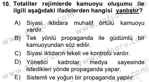 Medya ve İletişim Dersi 2017 - 2018 Yılı (Final) Dönem Sonu Sınav Soruları 10. Soru