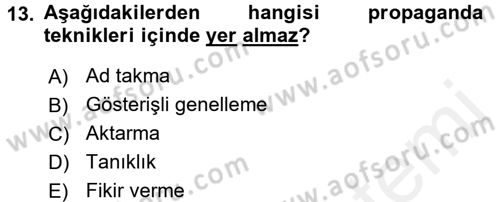 Medya ve İletişim Dersi 2017 - 2018 Yılı (Final) Dönem Sonu Sınav Soruları 13. Soru