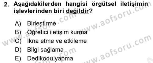 Medya ve İletişim Dersi 2017 - 2018 Yılı (Final) Dönem Sonu Sınav Soruları 2. Soru