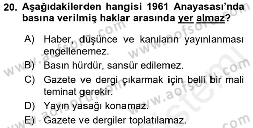 Medya ve İletişim Dersi 2017 - 2018 Yılı (Final) Dönem Sonu Sınav Soruları 20. Soru