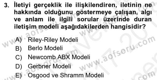 Medya ve İletişim Dersi 2017 - 2018 Yılı (Final) Dönem Sonu Sınav Soruları 3. Soru