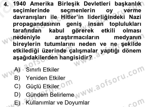 Medya ve İletişim Dersi 2017 - 2018 Yılı (Final) Dönem Sonu Sınav Soruları 4. Soru