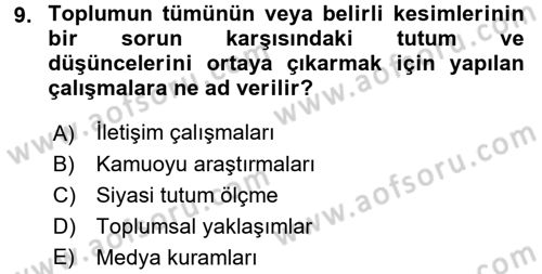 Medya ve İletişim Dersi 2017 - 2018 Yılı (Final) Dönem Sonu Sınav Soruları 9. Soru