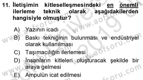 Medya ve İletişim Dersi 2018 - 2019 Yılı 3 Ders Sınav Soruları 11. Soru