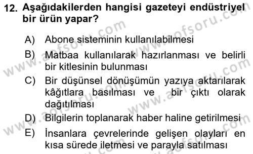 Medya ve İletişim Dersi 2018 - 2019 Yılı 3 Ders Sınav Soruları 12. Soru