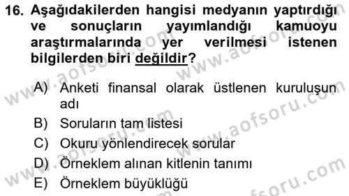 Medya ve İletişim Dersi 2018 - 2019 Yılı 3 Ders Sınav Soruları 16. Soru