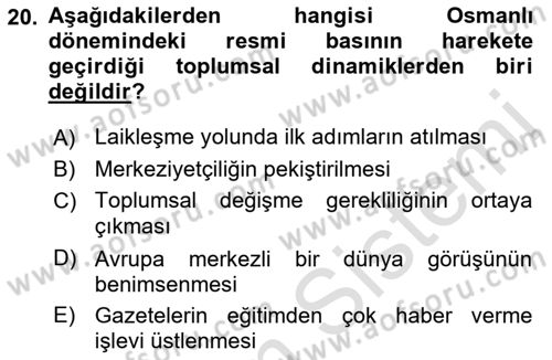 Medya ve İletişim Dersi 2018 - 2019 Yılı 3 Ders Sınav Soruları 20. Soru