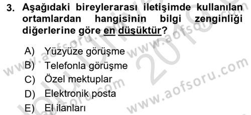 Medya ve İletişim Dersi 2018 - 2019 Yılı 3 Ders Sınav Soruları 3. Soru