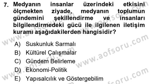 Medya ve İletişim Dersi 2018 - 2019 Yılı 3 Ders Sınav Soruları 7. Soru