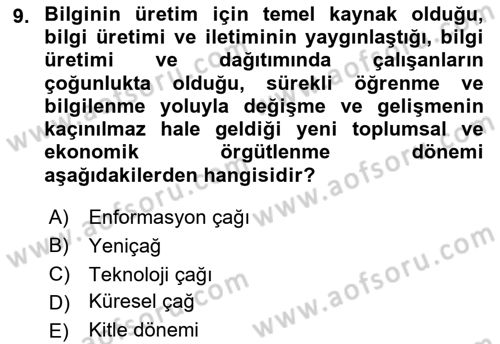 Medya ve İletişim Dersi 2018 - 2019 Yılı 3 Ders Sınav Soruları 9. Soru