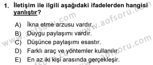 Medya ve İletişim Dersi 2018 - 2019 Yılı (Vize) Ara Sınav Soruları 1. Soru