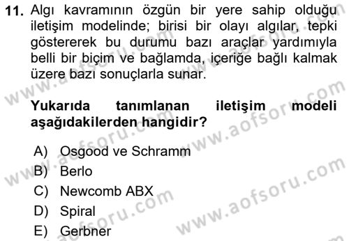 Medya ve İletişim Dersi 2018 - 2019 Yılı (Vize) Ara Sınav Soruları 11. Soru