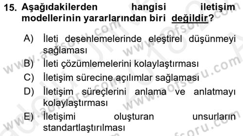 Medya ve İletişim Dersi Ara Sınavı Deneme Sınav Soruları 15. Soru
