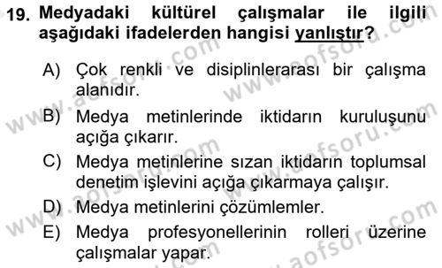 Medya ve İletişim Dersi Ara Sınavı Deneme Sınav Soruları 19. Soru
