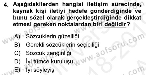 Medya ve İletişim Dersi 2018 - 2019 Yılı (Vize) Ara Sınav Soruları 4. Soru