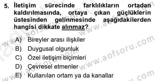 Medya ve İletişim Dersi 2018 - 2019 Yılı (Vize) Ara Sınav Soruları 5. Soru