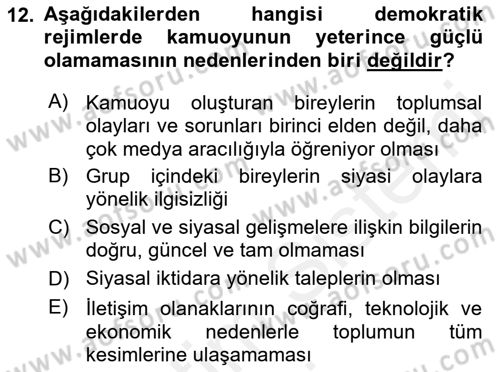 Medya ve İletişim Dersi 2018 - 2019 Yılı (Final) Dönem Sonu Sınav Soruları 12. Soru