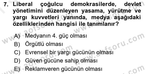 Medya ve İletişim Dersi 2018 - 2019 Yılı (Final) Dönem Sonu Sınav Soruları 7. Soru
