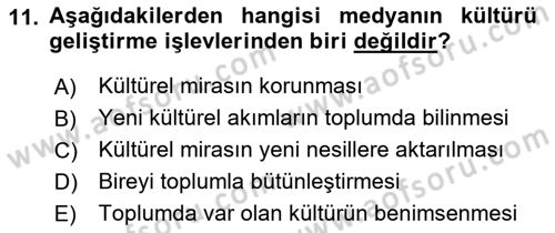 Medya ve İletişim Dersi 2018 - 2019 Yılı Yaz Okulu Sınav Soruları 11. Soru