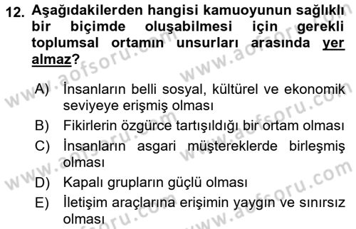 Medya ve İletişim Dersi 2018 - 2019 Yılı Yaz Okulu Sınav Soruları 12. Soru
