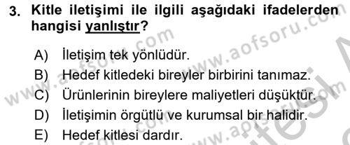 Medya ve İletişim Dersi 2018 - 2019 Yılı Yaz Okulu Sınav Soruları 3. Soru