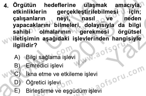 Medya ve İletişim Dersi 2018 - 2019 Yılı Yaz Okulu Sınav Soruları 4. Soru