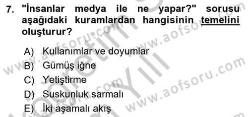 Medya ve İletişim Dersi 2018 - 2019 Yılı Yaz Okulu Sınav Soruları 7. Soru