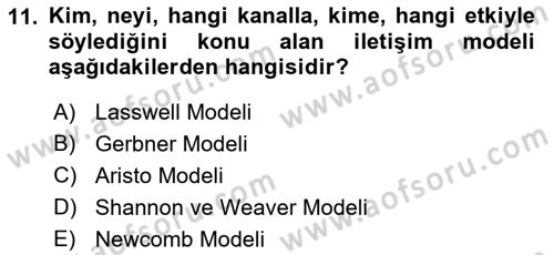 Medya ve İletişim Dersi Ara Sınavı Deneme Sınav Soruları 11. Soru