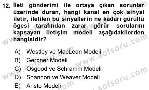 Medya ve İletişim Dersi Ara Sınavı Deneme Sınav Soruları 12. Soru
