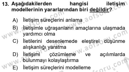 Medya ve İletişim Dersi Ara Sınavı Deneme Sınav Soruları 13. Soru