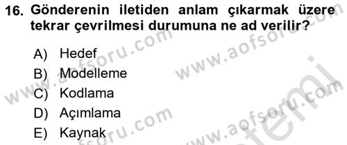 Medya ve İletişim Dersi Ara Sınavı Deneme Sınav Soruları 16. Soru