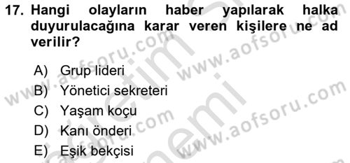 Medya ve İletişim Dersi Ara Sınavı Deneme Sınav Soruları 17. Soru