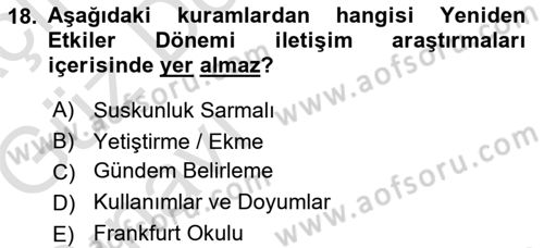 Medya ve İletişim Dersi 2019 - 2020 Yılı (Vize) Ara Sınav Soruları 18. Soru