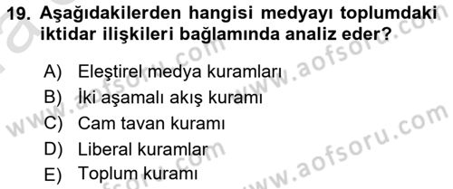 Medya ve İletişim Dersi Ara Sınavı Deneme Sınav Soruları 19. Soru