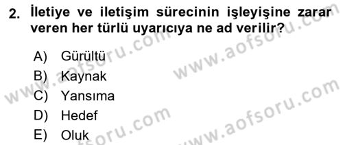Medya ve İletişim Dersi 2019 - 2020 Yılı (Vize) Ara Sınav Soruları 2. Soru