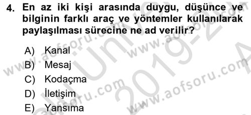 Medya ve İletişim Dersi Ara Sınavı Deneme Sınav Soruları 4. Soru