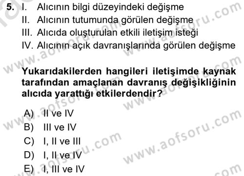 Medya ve İletişim Dersi Ara Sınavı Deneme Sınav Soruları 5. Soru