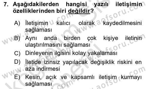 Medya ve İletişim Dersi Ara Sınavı Deneme Sınav Soruları 7. Soru