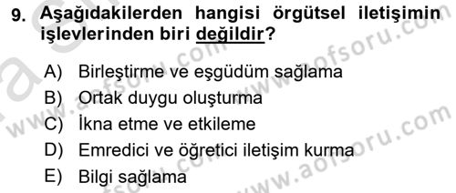 Medya ve İletişim Dersi Ara Sınavı Deneme Sınav Soruları 9. Soru