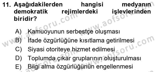Medya ve İletişim Dersi 2019 - 2020 Yılı (Final) Dönem Sonu Sınav Soruları 11. Soru